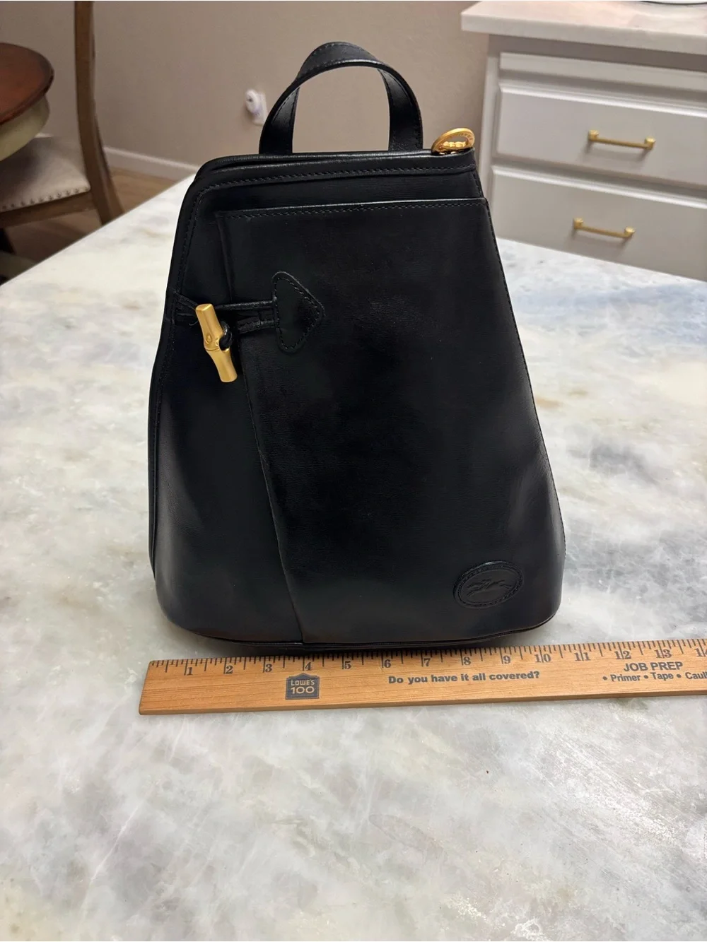 Longchamp Roseau Black Leather Backpack France  Minimalist Daypack Vintage